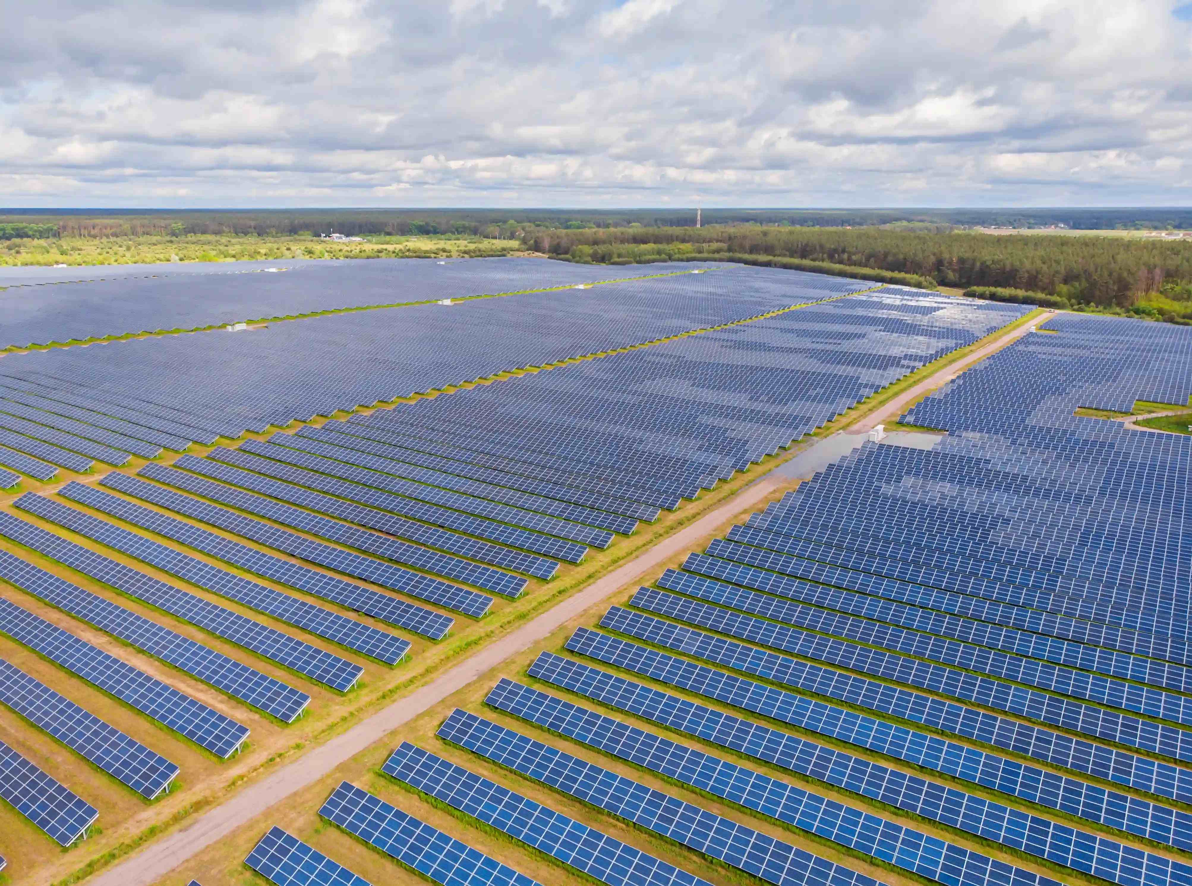 Solar farm aerial view